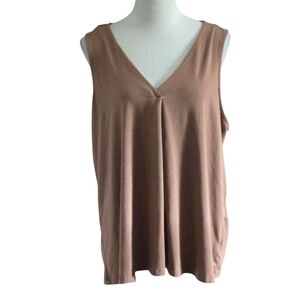 Lands’ End Women’s 1X Light Brown V-Neck Sleeveless Tank Top Cinched Bodice